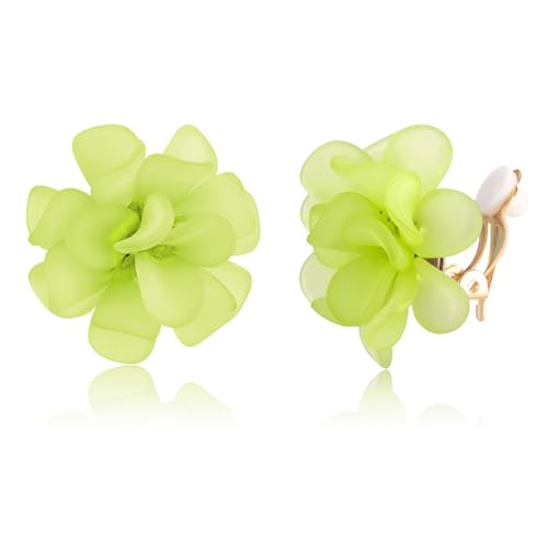 LAXPICOL Fashion Flower Clip On Earrings For Women Cute Lovely Acrylic Flower Earrings No piercing Earrings - color: green