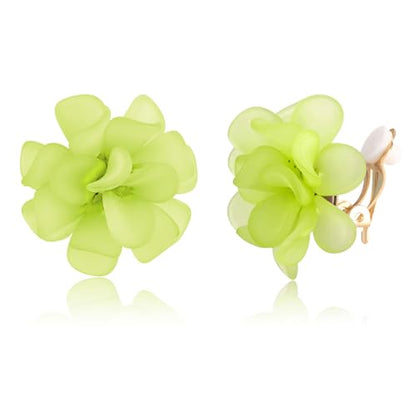 LAXPICOL Fashion Flower Clip On Earrings For Women Cute Lovely Acrylic Flower Earrings No piercing Earrings - color: green