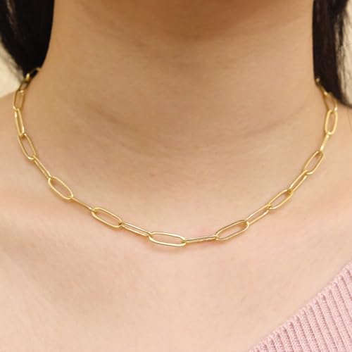 14K Gold Plated Paper Clip Chain Link Necklace Satellite Chain Necklace for Women - color: Chunky PaperClip Necklace