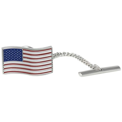 Men’s Tie Tack Tie Pin with Chain – Classic Lapel Pin Accessory for Dress Shirts, Suits & Formal Wear - style: USA FLAG