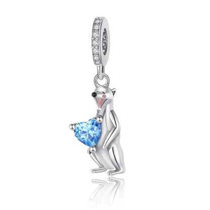 S925 Sterling Silver Cute Bead Charm for Pandora Bracelets and Necklaces | Lucky Clover Cute Animal Pink Bow Cherry Butterfly Pendant Bead Charms Jewelry Making Gifts for Women Valentines Mother's Day - style: mongoose pendant