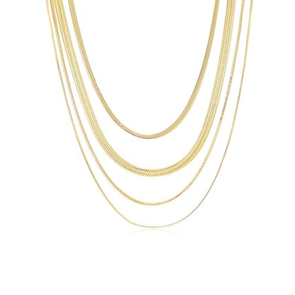 ARSIS 18K Gold Plated Herringbone Necklace Snake Chain Choker Dainty Layered Hypoallergenic Jewelry Gift for Women - color: Gold Multi-Layer