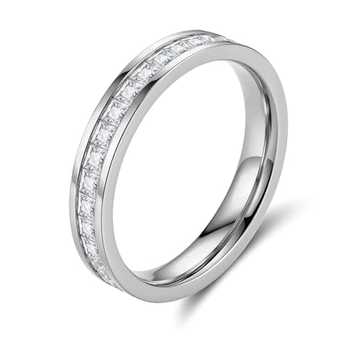 Minimalist & Romantic Single-Row Diamond Ring for Daily, Date & Wedding - color: White Gold