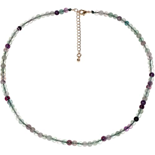 Simple 4mm Gemstones and Crystals Choker Necklace Unisex 16"-18" | Necklaces for Women Men, Adjustable, 40-45 cm Chain Length, Handmade, Spiritual Gemstones, Positive Energy, Daily Wear - style: Fluorite