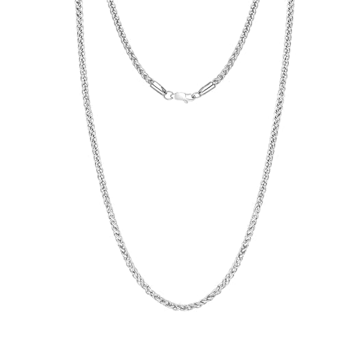 Silver Tone Stainless Steel Wheat Chain Necklace for Men and Women, Simple Jewelry Gift, Width 2.5-4mm, Length 16-26inch - size: 20inch, style: 2.5mm