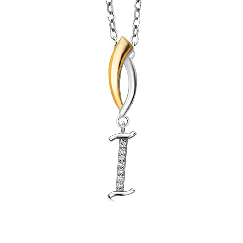Gem Stone King Initial Pendant Necklace Letter A to Z Alphabet | 925 Sterling Silver | White Moissanite | Gift Women Mother's Day Christmas Wife Mom Girlfriend Anniversary Birthday | By Keren Hanan - style: Initial I