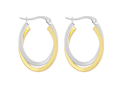 Edforce Women's Stainless Steel Overlapping Oval Hoop Earrings, (30mm) - style: A: 2 Tone (30mm)