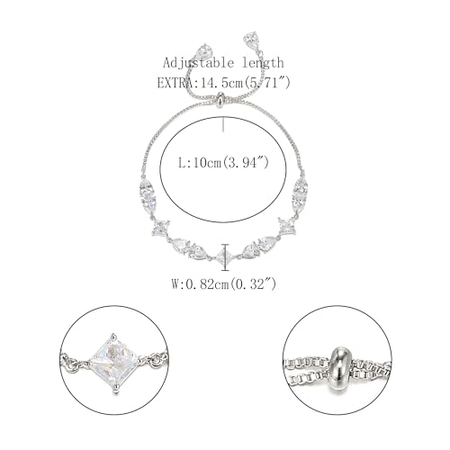 FANZE Gold Plated Cubic Zirconia Tennis Bracelets for Women Dainty Trendy Adjustable Bracelet Jewelry Gift for Ladies Wedding Mother Birthday Anniversary - style: Irrrigular silver bracelet
