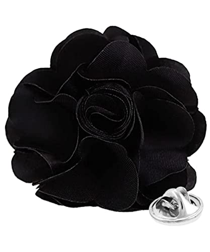 Premium Men's Formal Solid Color Flower Lapel Pin - Boutonniere for Men, Brooch Pin - color: Black