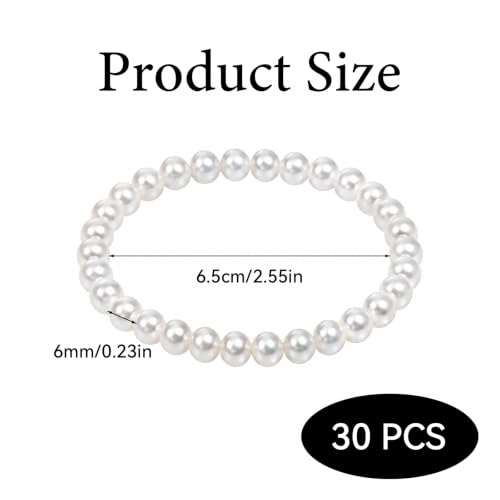 30 PCS Pearl Bracelets for Women, Stretch Bridesmaid Faux Pearl Beaded Bracelets Set, Bulk Wedding Bridal Party Favor Jewelry Gifts(White) - color: 30 White