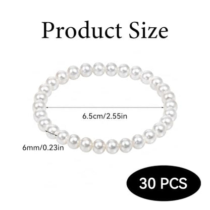 30 PCS Pearl Bracelets for Women, Stretch Bridesmaid Faux Pearl Beaded Bracelets Set, Bulk Wedding Bridal Party Favor Jewelry Gifts(White) - color: 30 White
