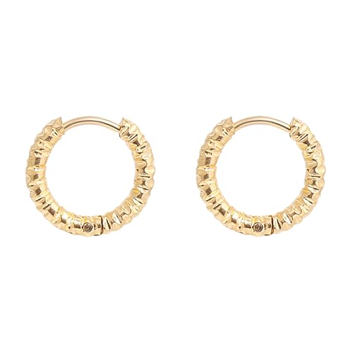18K Gold Plated Huggie Hoop Earrings, Classic Round Waterproof Hoops, Hypoallergenic Stainless Steel, Lightweight Stackable Earrings for Women, Multiple Sizes - color: Diamond Cut -15mm