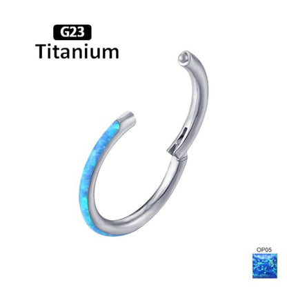 2pc G23 Titanium 6/8/10/12mm Nose Ring Opal Multi Zircon Hoop Hinge Septum Ear Lobe Daith Body Piercing - color: OP05 & Blue Zircon, size: Inner Ring Diameter: 10mm