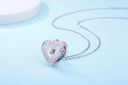 YOUFENG Locket Necklace that Holds Pictures Initial Alphabet A-Z Letter Pendant Necklace Platinum Plated Gifts for Women - style: H