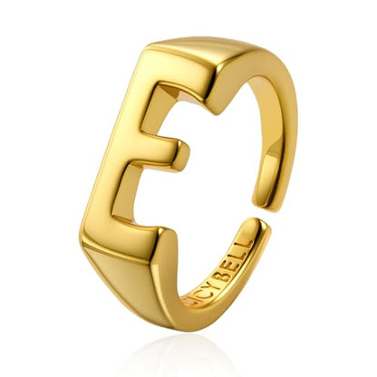 Cicy Bell Initial Rings for Women 18k Gold Plated Adjustable Rings | Open Signet Rings, Bold Letter, Personalized Engraved, For Party - color: Initial-E