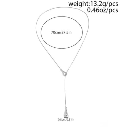 Y Shaped Water Drop Pendant Necklace for Women Adjustable Y Sliding Lariat Charm Necklace Fashion Stainless Steel Snake Chain Teardrop Jewelry Gift - color: Silver