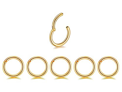 5Pcs 16G 18G Surgical Steel Nose Rings Hoop Tragus Septum Cartilage Hoop Earrings For Women Men Body Piercing Jewelry Kit Bar Length 6mm/8mm/10mm/12mm/14mm - style: 5Pcs -16G - Gold - 14mm