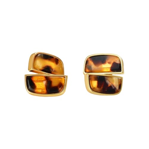 Rectangle/Round Leopard Print Stud Earrings for Women Gold Plated Vintage Geometric Resin Leopard Statement Studs Simple Unique Trendy Jewelry for Her Bff