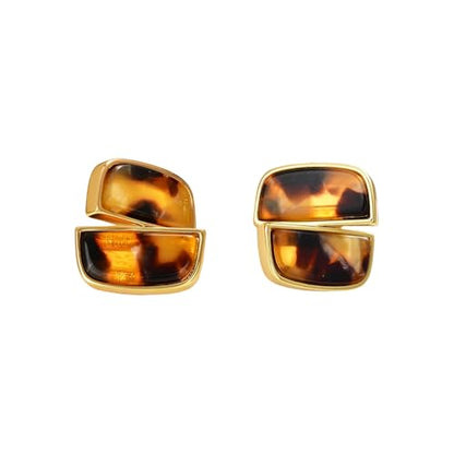 Rectangle/Round Leopard Print Stud Earrings for Women Gold Plated Vintage Geometric Resin Leopard Statement Studs Simple Unique Trendy Jewelry for Her Bff