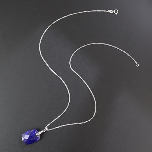 iSTONE 925 Sterling Silver Natural Crytral for Womens Pendant Necklace, Gemstone Birthstone with 17.8" Silver Chain Ladies - color: Rectangle - Lapis Lazuli