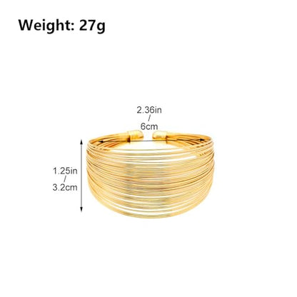 Layered Wire Open Cuff Bracelets for Women Chunky Gold Stacking Statement Bracelets Geometric Lines Minimalist Bangle Trendy Party Wrist Jewelry Gifts - color: Gold