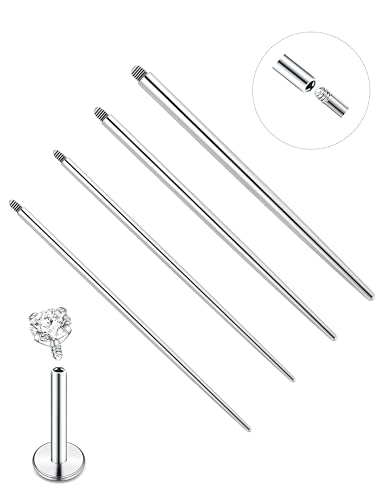 4Pcs Stainless Steel Piercing Taper Insertion Pins 14G 16G 18G 20G Internal/External Threaded Push In Threadless for Lip Nose Ear Navel Eyebrow Nipple Tongue Body Piercing Kit Assistant Tool - color: External-14G/16G/18G/18G