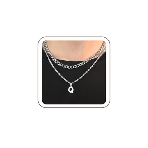SENRAN Layered Initial A-Z Letter Necklace for Men Stainless Steel | Figaro Twist Rope Chain 18-20 inch Personalized Letter Charm Pendant Jewelry Gift for Women - style: Q.