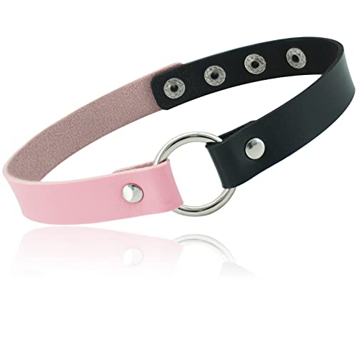 ETHOON Adjustable Leather Choker Collar Soft PU Circle Punk Choker Necklace for Women - color: BlackPink