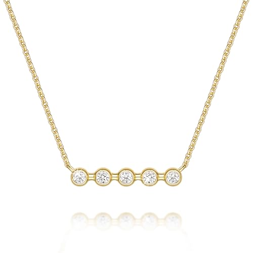 14K Gold Necklaces for Women Cubic Zirconia Necklace for Women | 14K Gold Necklaces for Women Gold Necklaces with Cubic Zirconia Pendant Exudes Elegance Bar Necklace for Women 16+2in