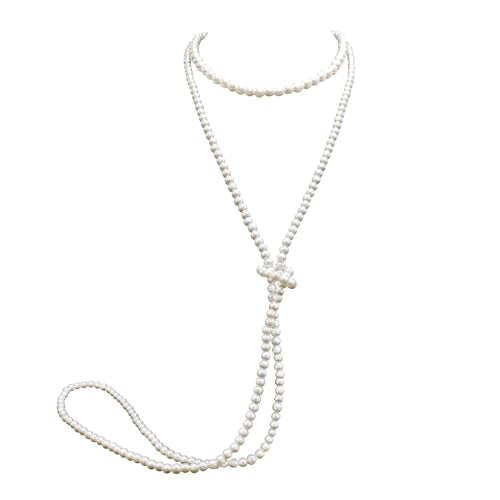 Long Pearl Necklaces for Women Cream White Faux Pearl Strand Layered Necklace Costume Jewelry - color: 8MM choker+6MM long