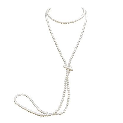 Long Pearl Necklaces for Women Cream White Faux Pearl Strand Layered Necklace Costume Jewelry - color: 8MM choker+6MM long