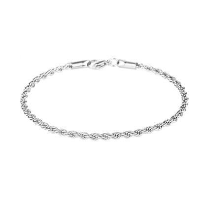 kelistom 18K Gold Silver Tone Rope Link Chain Bracelet for Women Men, 3mm 4mm Braided Rope Chain Bracelets, 7” 7.5” 8.3”, - size: 7.0", style: 4mm-silver