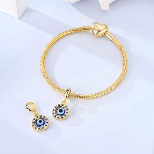 14K Gold Plated Charms for Bracelets Necklace Star Moon Cross Beads Woman | 925 Sterling Silver Charms Butterfly Cute Cat Dog Evil Eye Lucky Bracelet Beads Aesthetic Peandant Jewelry Gift for Mom - color: gold evil eye