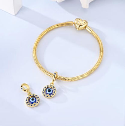 14K Gold Plated Charms for Bracelets Necklace Star Moon Cross Beads Woman | 925 Sterling Silver Charms Butterfly Cute Cat Dog Evil Eye Lucky Bracelet Beads Aesthetic Peandant Jewelry Gift for Mom - color: gold evil eye