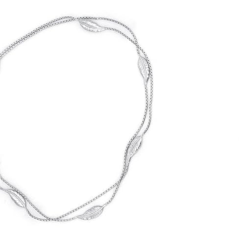 Vanbelle Genuine Sterling Silver Jewelry - Rhodium Plated with 925 Stamp - Designer Leaf Anklet - Elegant handcrafted Double layered Chain Anklet for Women - 9" long + 1" extender