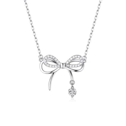925 Sterling Silver Necklace for Women Trendy, Charming Layered Necklace with Cubic Zirconia Pendant for Her Womens Dainty Diamond Choker Necklaces Holiday Jewelry Gifts for Mom Wife Daughter Lover - color: Bowknot-Silver