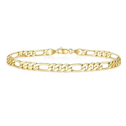 LUCA SMITH Gold Bracelets for Men & Women, 14K Gold Figaro Link Chain Bracelets 6mm Diamond-Cut Figaro Chain Bracelet for Men Hypoallergenic Trendy Dainty Jewelry Gifts Size 7.5in/8in/8.5in - size: 8.5in