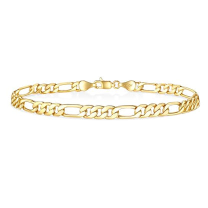 LUCA SMITH Gold Bracelets for Men & Women, 14K Gold Figaro Link Chain Bracelets 6mm Diamond-Cut Figaro Chain Bracelet for Men Hypoallergenic Trendy Dainty Jewelry Gifts Size 7.5in/8in/8.5in - size: 7.5in