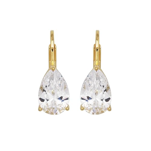 Amazon Essentials Sterling Silver or Gold Plated Sterling Silver Pear Cut Cubic Zirconia Leverback Earrings - color: Yellow Gold