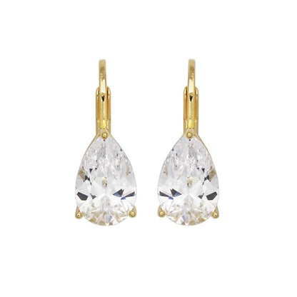 Amazon Essentials Sterling Silver or Gold Plated Sterling Silver Pear Cut Cubic Zirconia Leverback Earrings - color: Yellow Gold