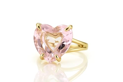 Rose Quartz Heart Ring - Pink Gemstone Cocktail Jewelry in 14k Gold Filled - Prong Set Self Love Statement Ring for Women - Bold Romantic Accessory