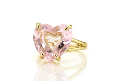Rose Quartz Heart Ring - Pink Gemstone Cocktail Jewelry in 14k Gold Filled - Prong Set Self Love Statement Ring for Women - Bold Romantic Accessory