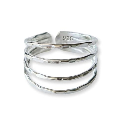 Sterling Silver Toe Ring, Adjustable Open Band, Handmade | Fits Toe, Knuckle or Pinky Ring | One Size Fits Most | Comfortable to Wear | Minimalist Style | Water Resistant - style: Hammered Multi-Band