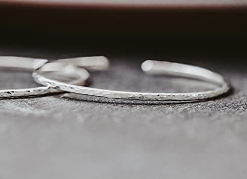Larger Sterling Silver Hammered Thin Cuff Stacking Bracelet