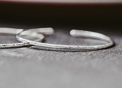 Larger Sterling Silver Hammered Thin Cuff Stacking Bracelet