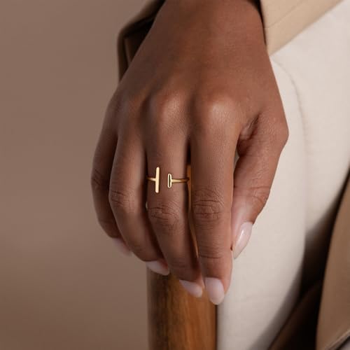 Valloey Rover Gold Rings for Women Non Tarnish Thumb Ring | 14k Gold Plated Adjustable Open Cross Wedding Rings Waterproof Fashion Statement Jewelry for Women Trendy Gift - color: 2BAR