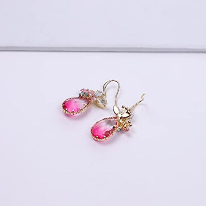 Crystal Teardrop Earrings CZ Butterfly Earrings Gold Dangle Earrings Jewelry Gift for Women - color: Red