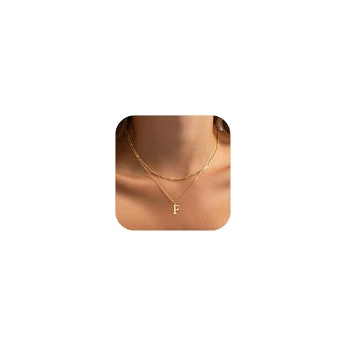 Initial Necklaces for Women Dainty Gold Silver Layered Letter Pendant Necklace Cute Figaro Chain Choker Necklace Personalized Trendy Stuff Jewelry Stack Gift for Women Her - color: Gold, style: F
