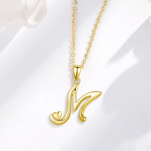 CELESTIA 925 Sterling Silver Initial Necklaces 26 Letter with Rose Gold Heart - 18 Inch Chain - color: Gold-M