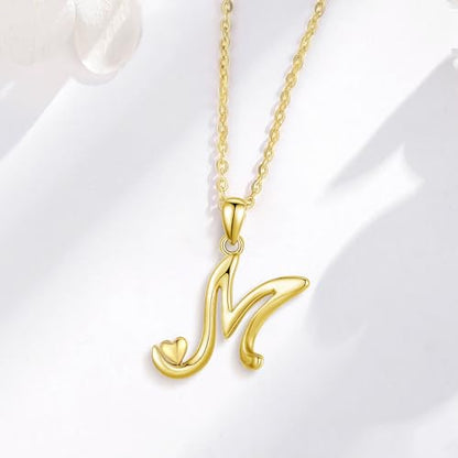CELESTIA 925 Sterling Silver Initial Necklaces 26 Letter with Rose Gold Heart - 18 Inch Chain - color: Gold-M